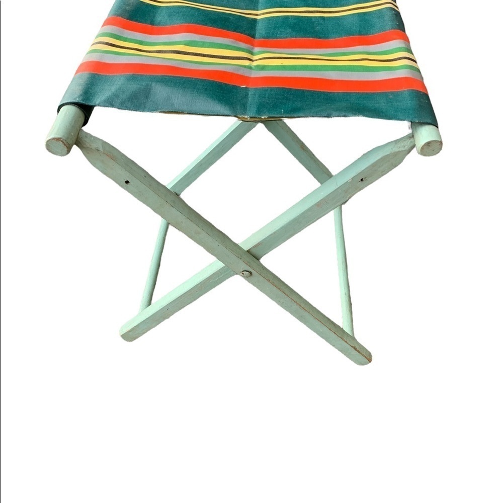 Striped Adirondack Vintage Folding Camp Stool - Picture 5 of 7
